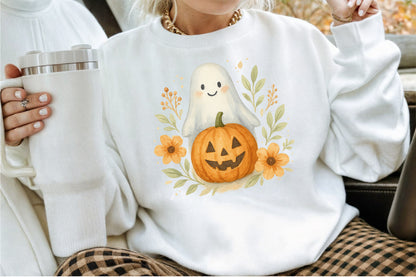 Ghost Pumpkin Floral Fall Halloween PNG