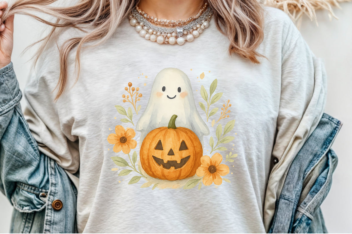 Ghost Pumpkin Floral Fall Halloween PNG