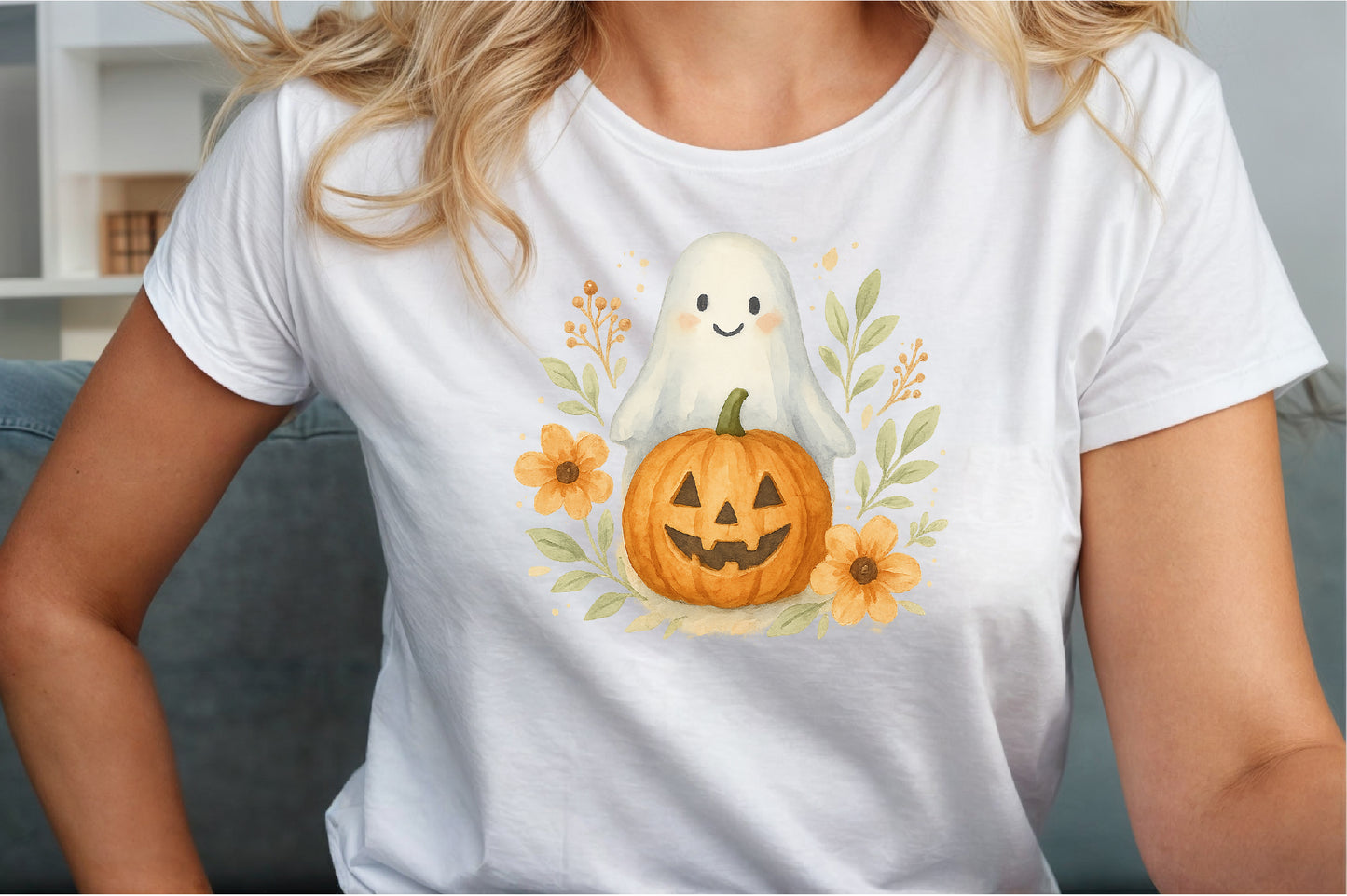 Ghost Pumpkin Floral Fall Halloween PNG