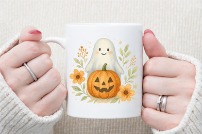 Ghost Pumpkin Floral Fall Halloween PNG