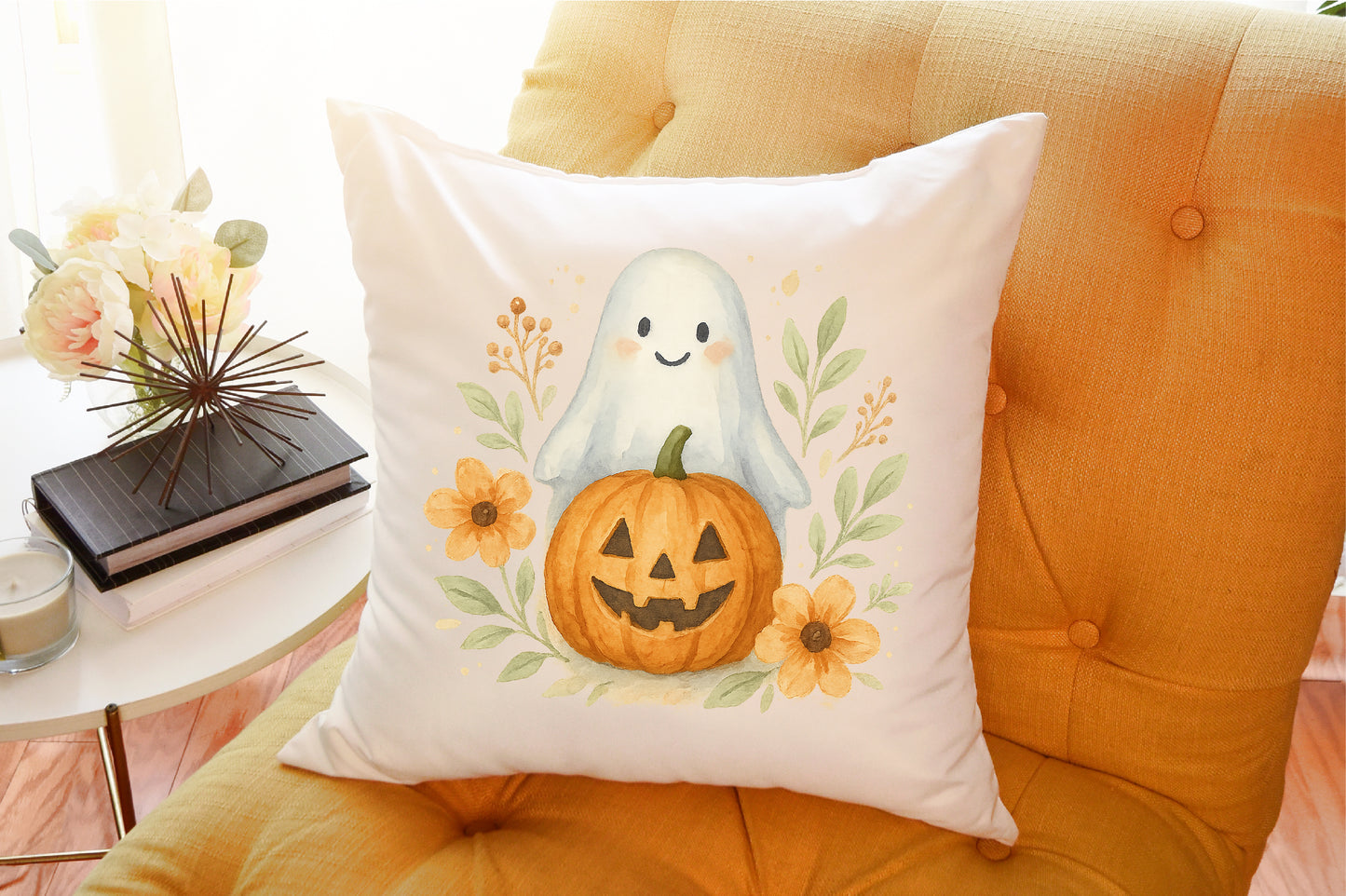 Ghost Pumpkin Floral Fall Halloween PNG