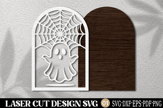 Ghost Spider Web Halloween Laser Cut SVG | Spooky Halloween Ornament Design