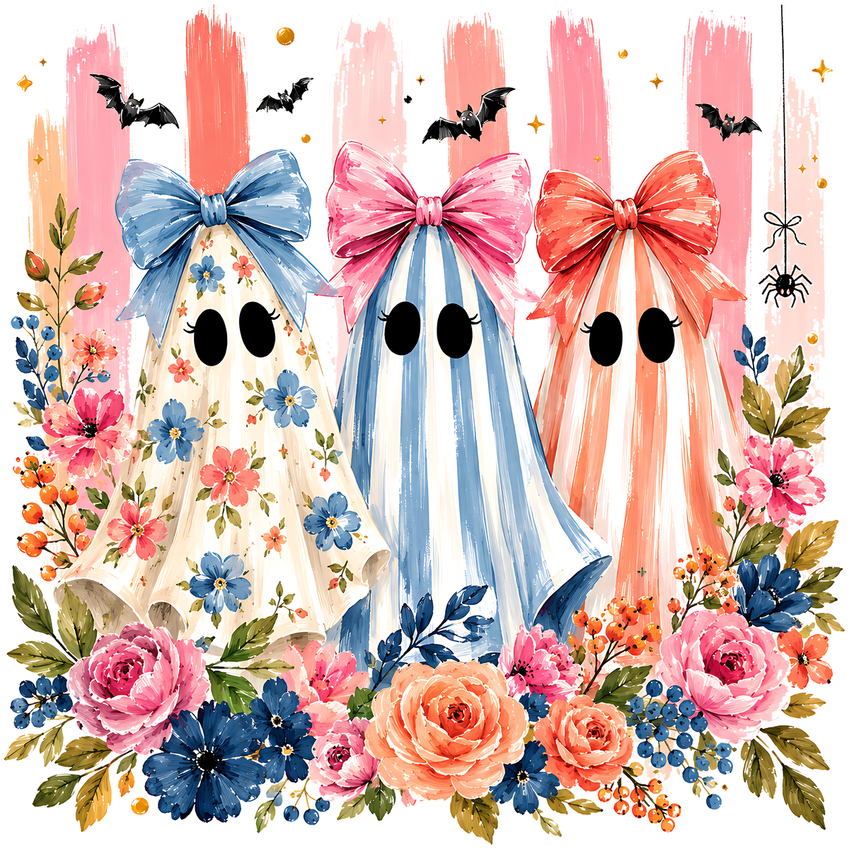 Floral Ghosts Halloween PNG Bundle Design
