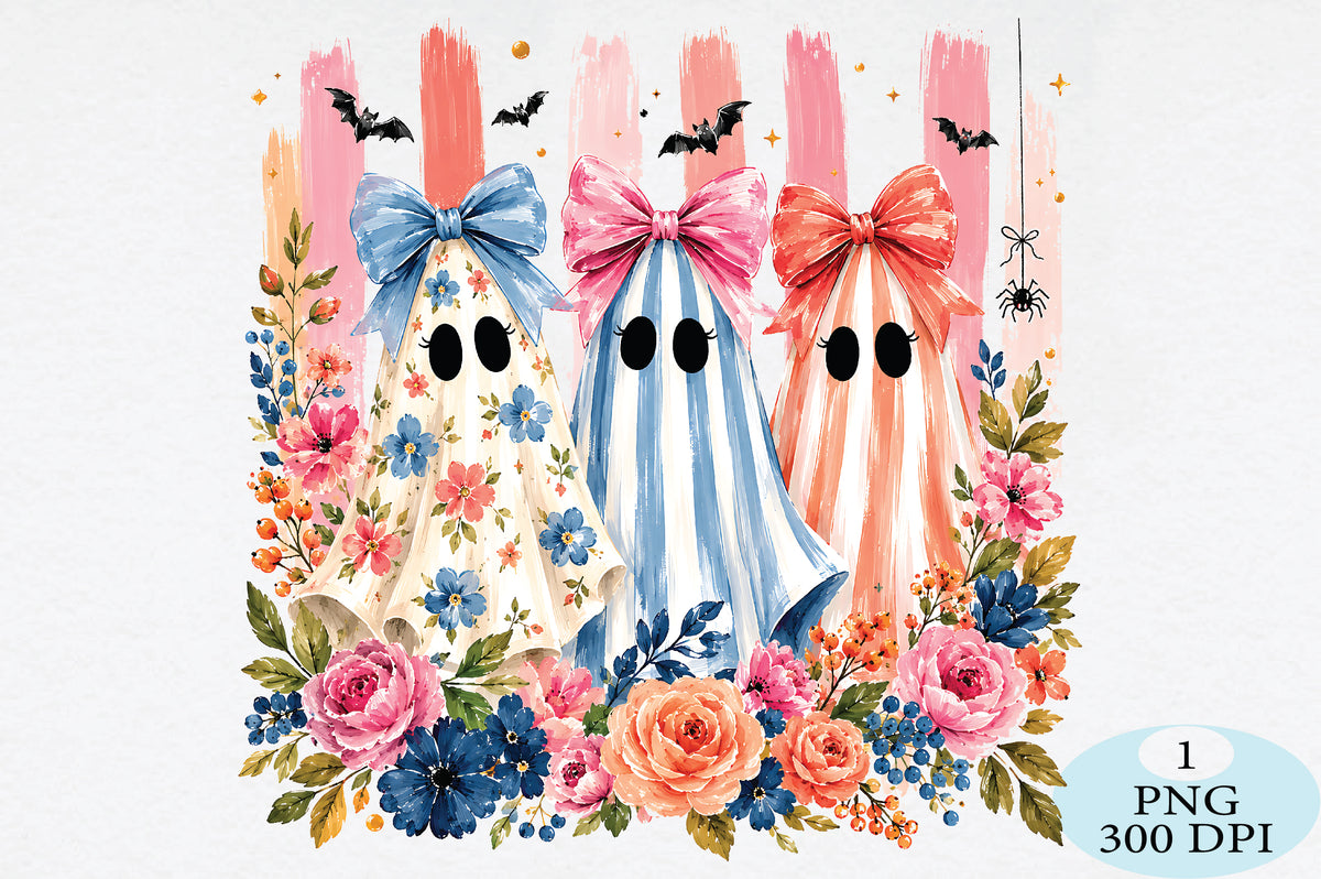 Floral Ghosts Halloween PNG Bundle Design