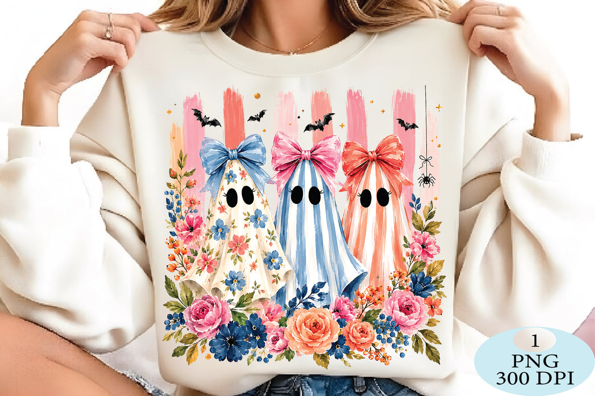 Floral Ghosts Halloween PNG Bundle Design