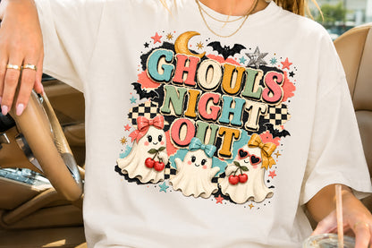 Ghouls Night Out Halloween PNG Cute Ghost Cherries Sublimation Design