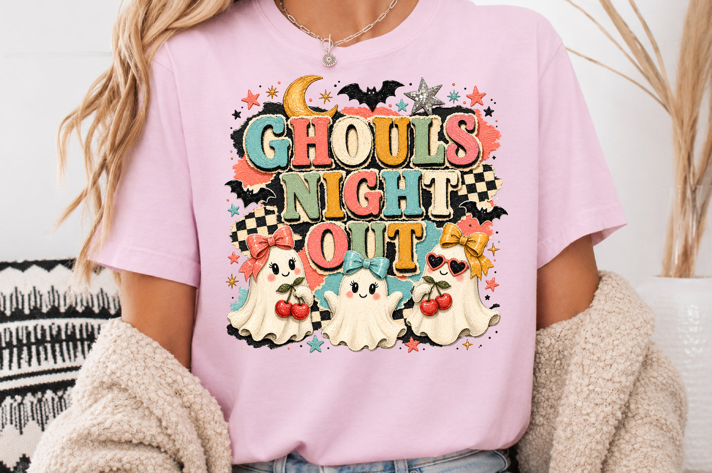 Ghouls Night Out Halloween PNG Cute Ghost Cherries Sublimation Design