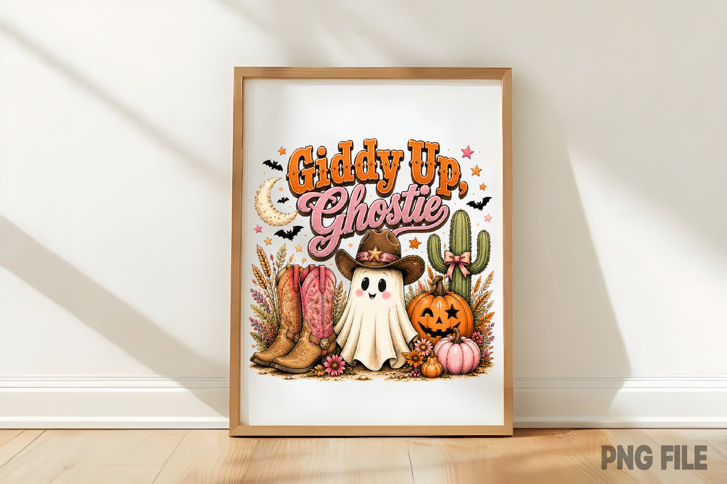 Giddy Up Ghostie Western Halloween PNG | Cowboy Ghost Pumpkin Boots Fall Sublimation | Cute Spooky Cowgirl Design