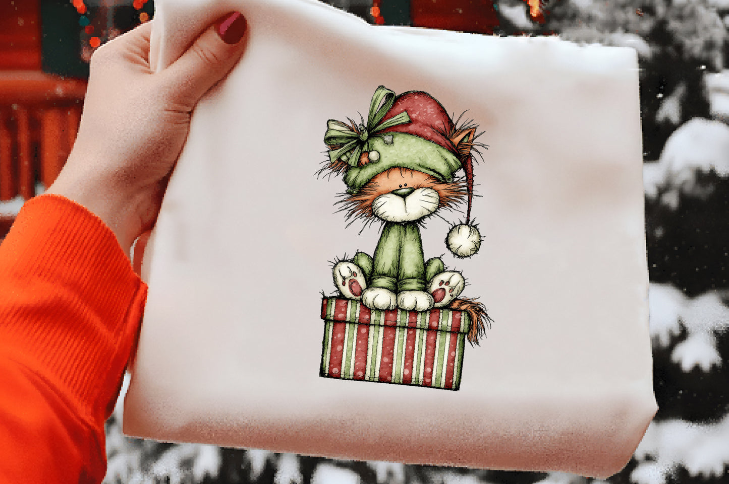 Ginger Cat Christmas Clipart Sublimation PNG Bundle | Cute Watercolor Orange Christmas Kitty Clipart | Holiday Cat PNG