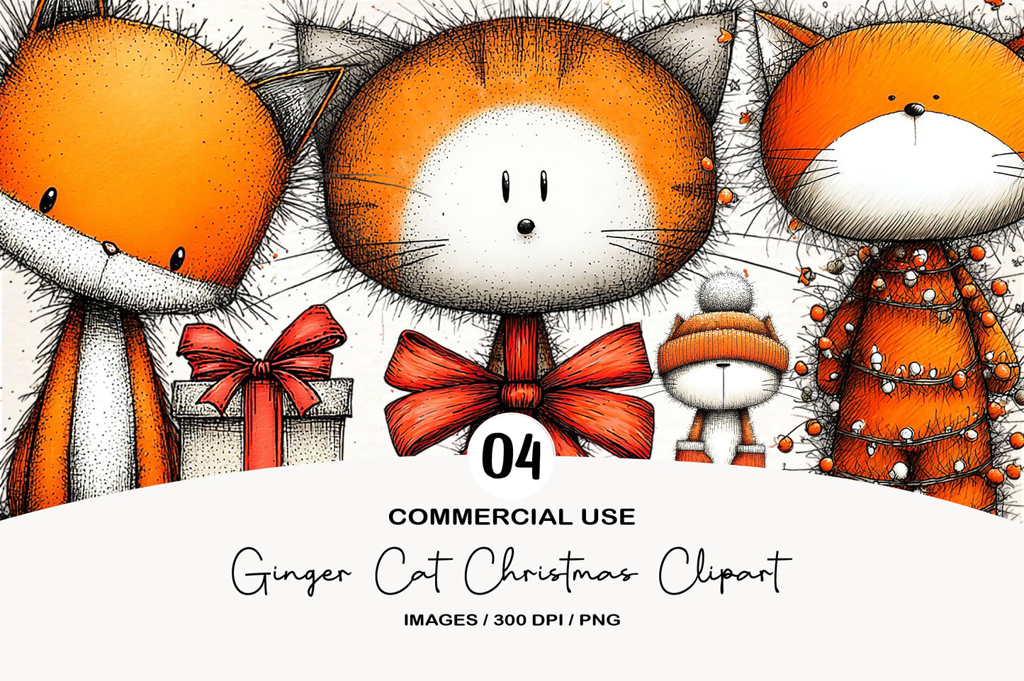 Ginger Cat Christmas Clipart Bundle