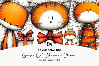 Ginger Cat Christmas Clipart Bundle