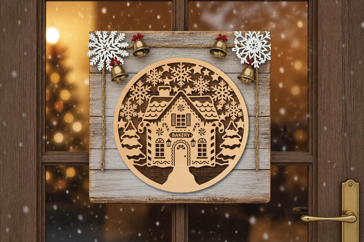 Gingerbread Bakery Christmas Laser Cut SVG, Gingerbread House Ornament Cut File, Christmas Bakery SVG