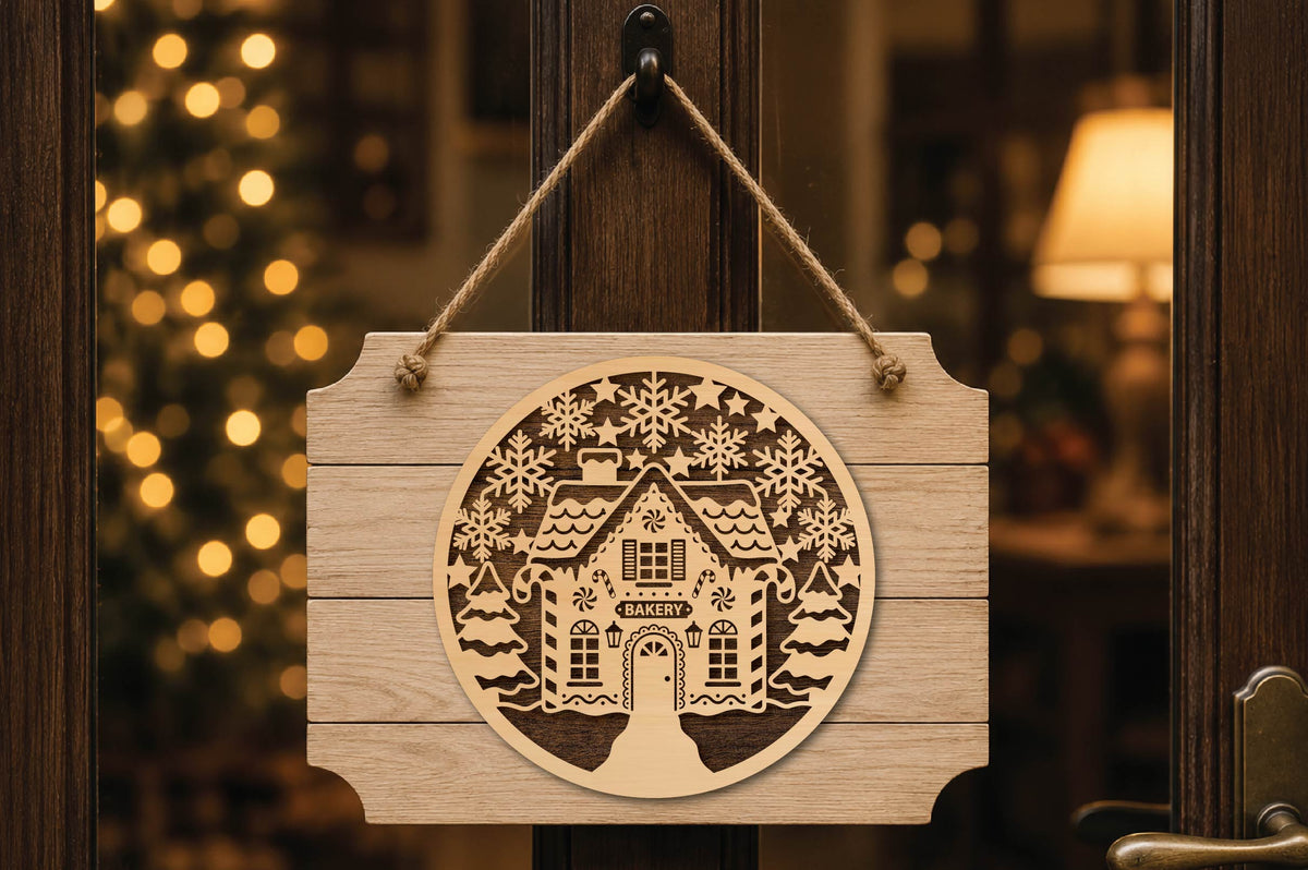 Gingerbread Bakery Christmas Laser Cut SVG, Gingerbread House Ornament Cut File, Christmas Bakery SVG