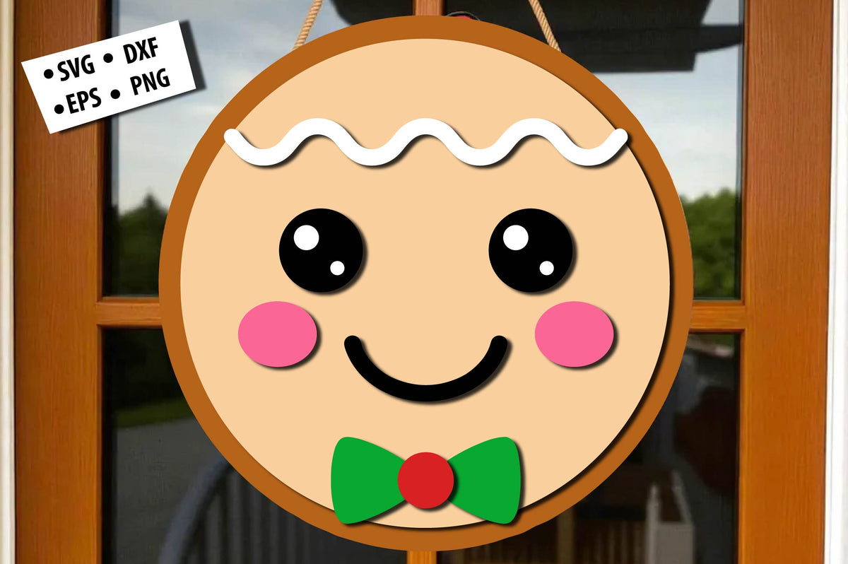 Cute Gingerbread Face Christmas Laser Cut SVG