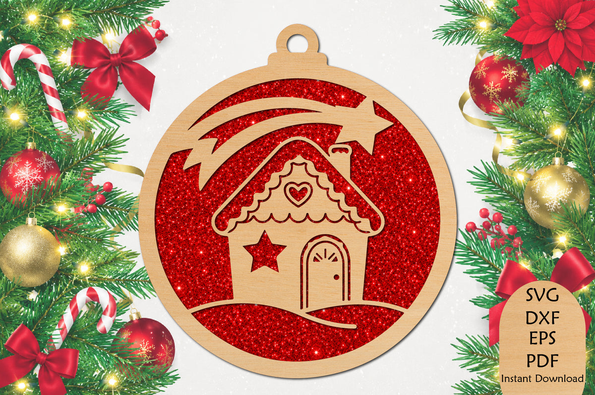 Gingerbread House Christmas Ornament Laser Cut SVG File