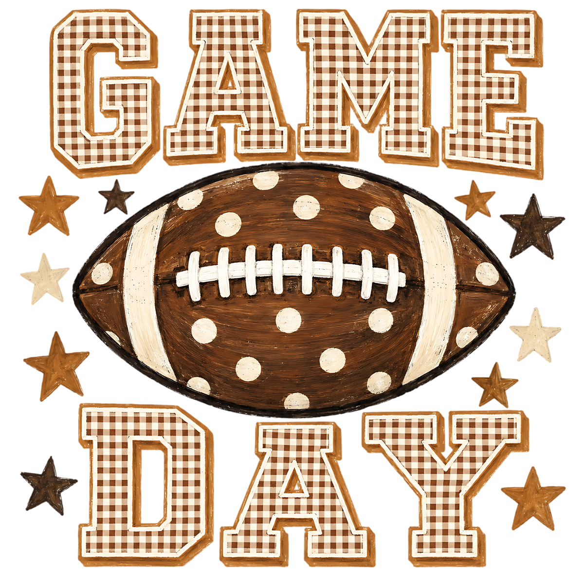 Gingham Football Game Day Stars PNG