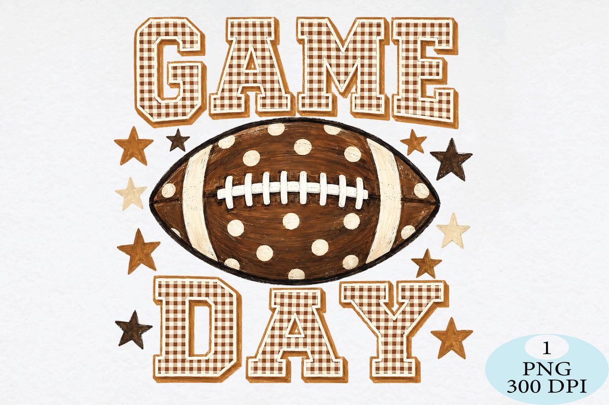 Gingham Football Game Day Stars PNG