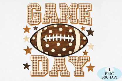 Gingham Football Game Day Stars PNG