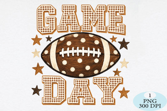 Gingham Football Game Day Stars PNG