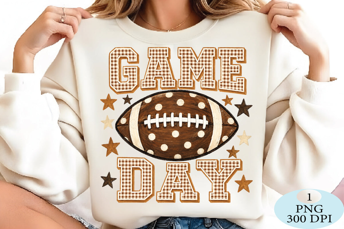 Gingham Football Game Day Stars PNG