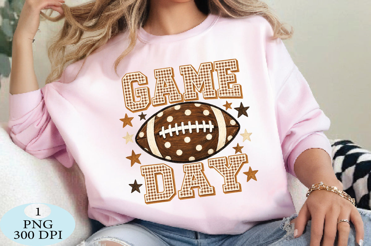 Gingham Football Game Day Stars PNG