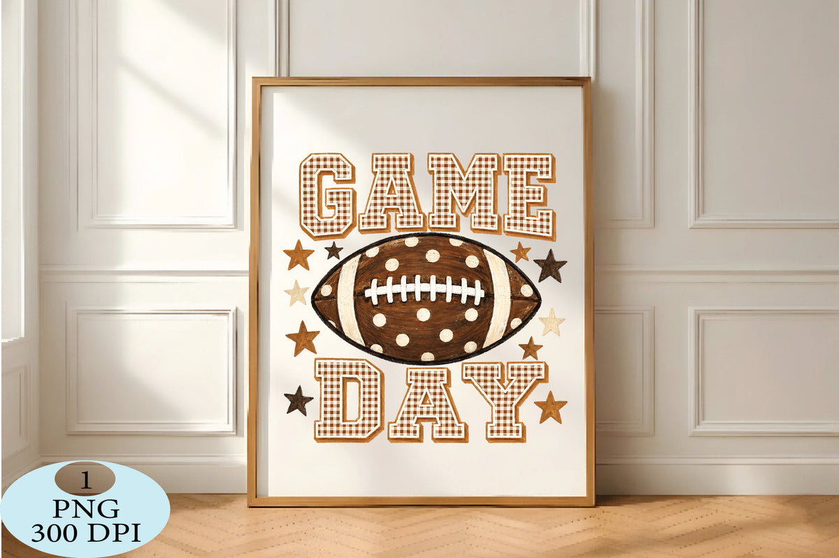 Gingham Football Game Day Stars PNG