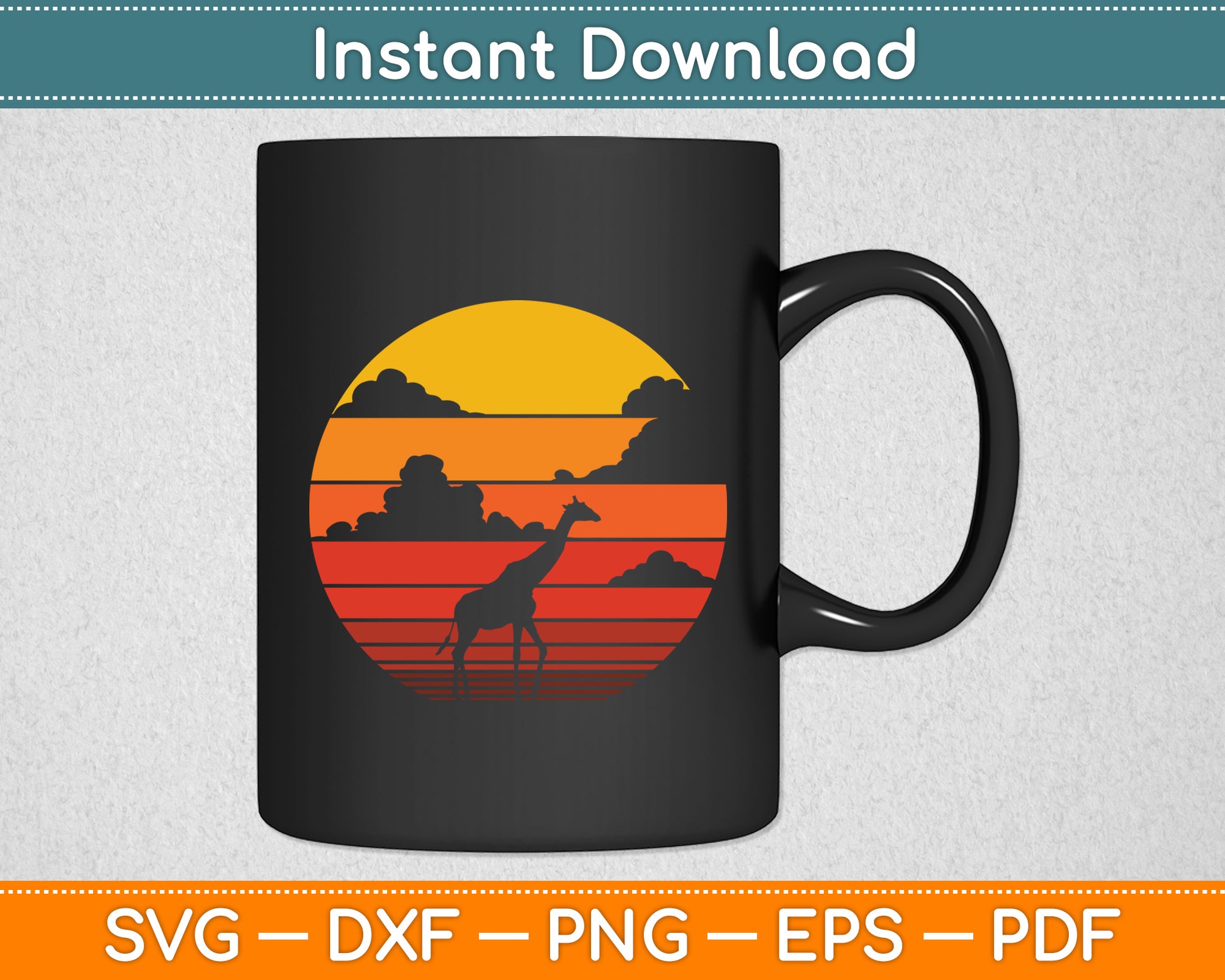 Giraffe 60s 70s Sunset Mammal African Animal Retro Vintage Svg Digital Cutting File