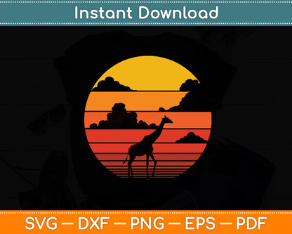 Giraffe 60s 70s Sunset Mammal African Animal Retro Vintage Svg Digital Cutting File