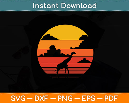 Giraffe 60s 70s Sunset Mammal African Animal Retro Vintage Svg Digital Cutting File
