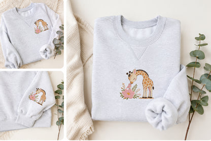 Giraffe with Flower Embroidery Design