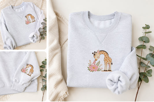 Giraffe with Flower Embroidery Design