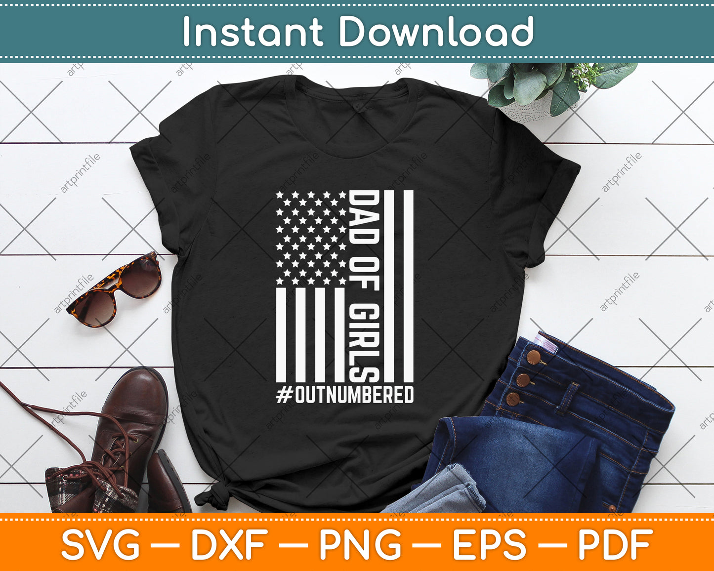 Girl Father's Day Daddy & Dad Of Girls Outnumbered SVG Design