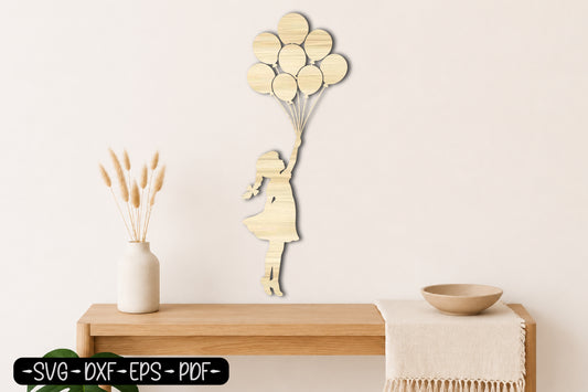 Girl with Balloons Laser Cut SVG | Cute Girl Wall Art Cut File