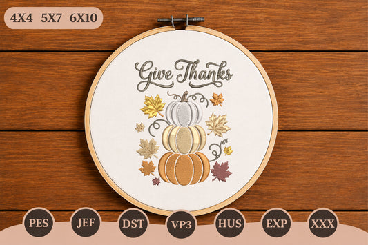 Give Thanks Pumpkin Embroidery