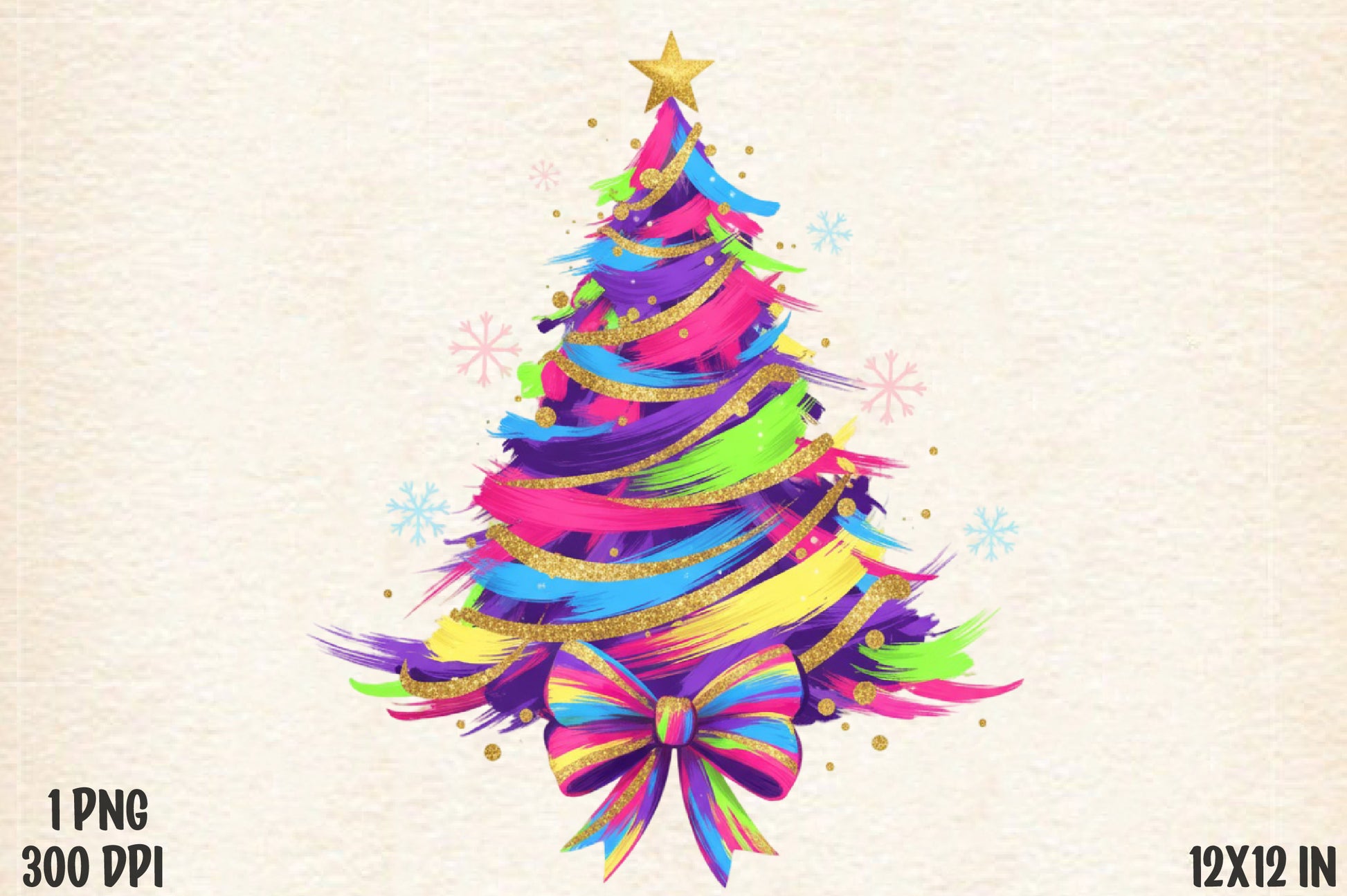 Colorful Glitter Brushstroke Christmas Tree PNG Sublimation Design