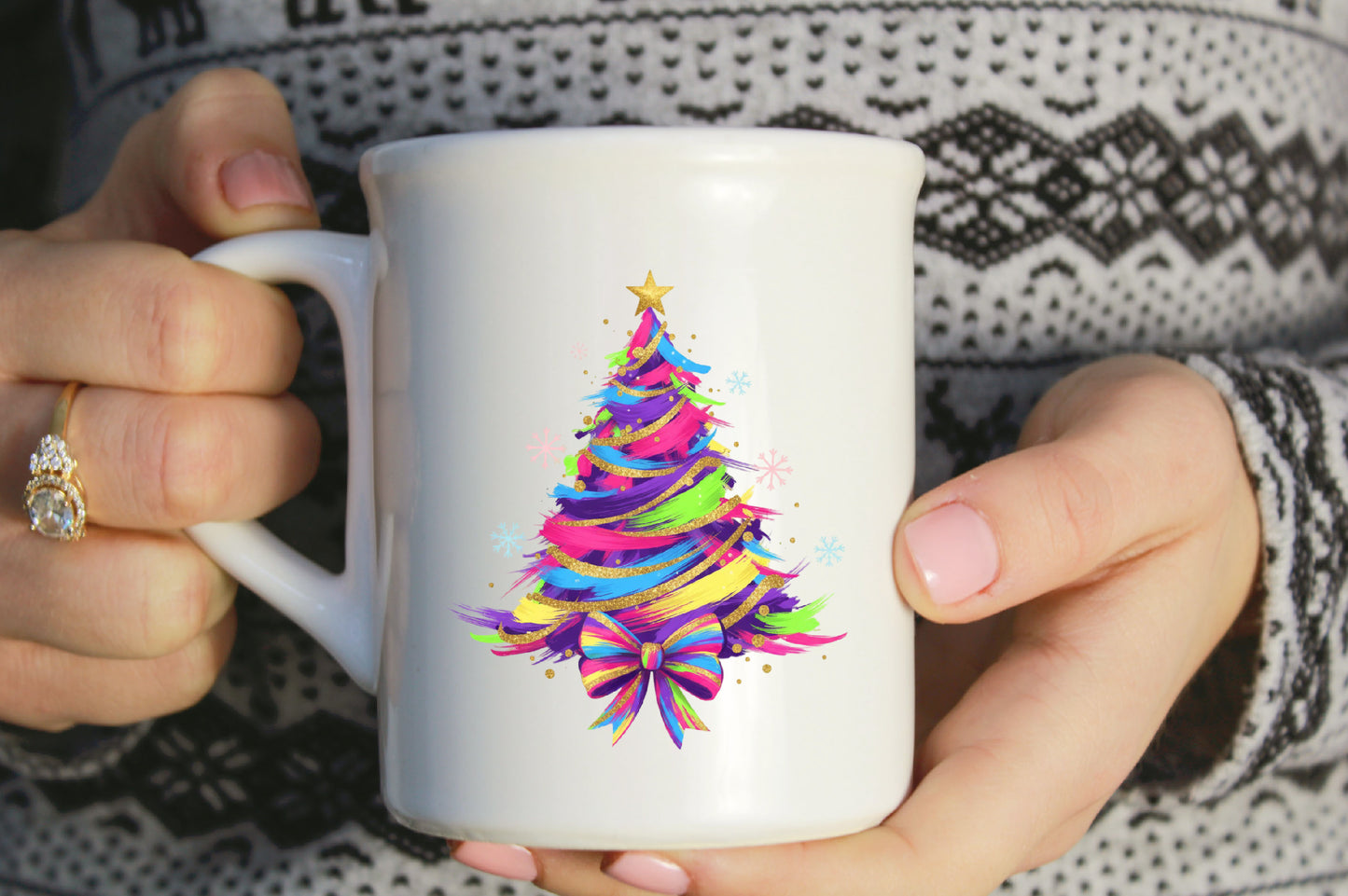 Colorful Glitter Brushstroke Christmas Tree PNG Sublimation Design