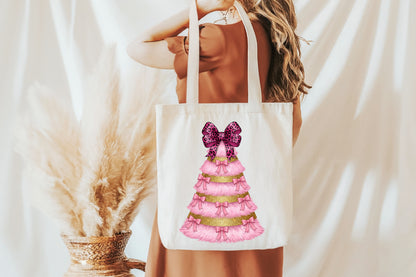 Glitter Coquette Pink Christmas Tree PNG Leopard Bow Sublimation