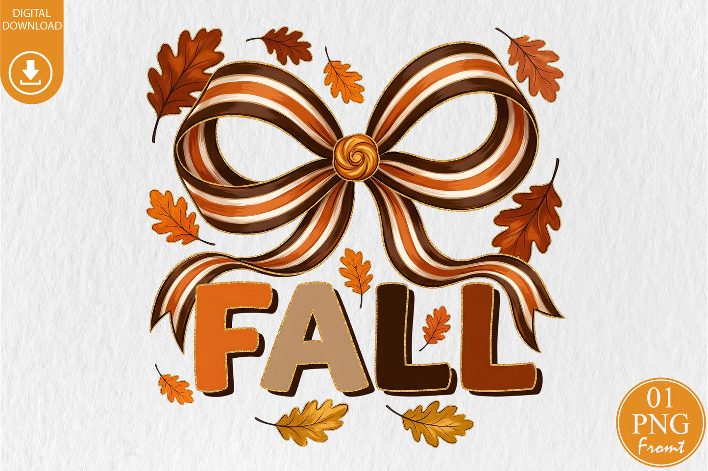 Glitter Fall Bow PNG Coquette Autumn Ribbon Sublimation Design