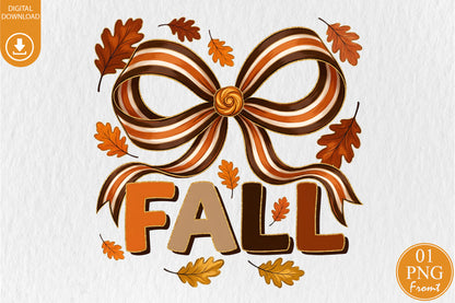 Glitter Fall Bow PNG Coquette Autumn Ribbon Sublimation Design