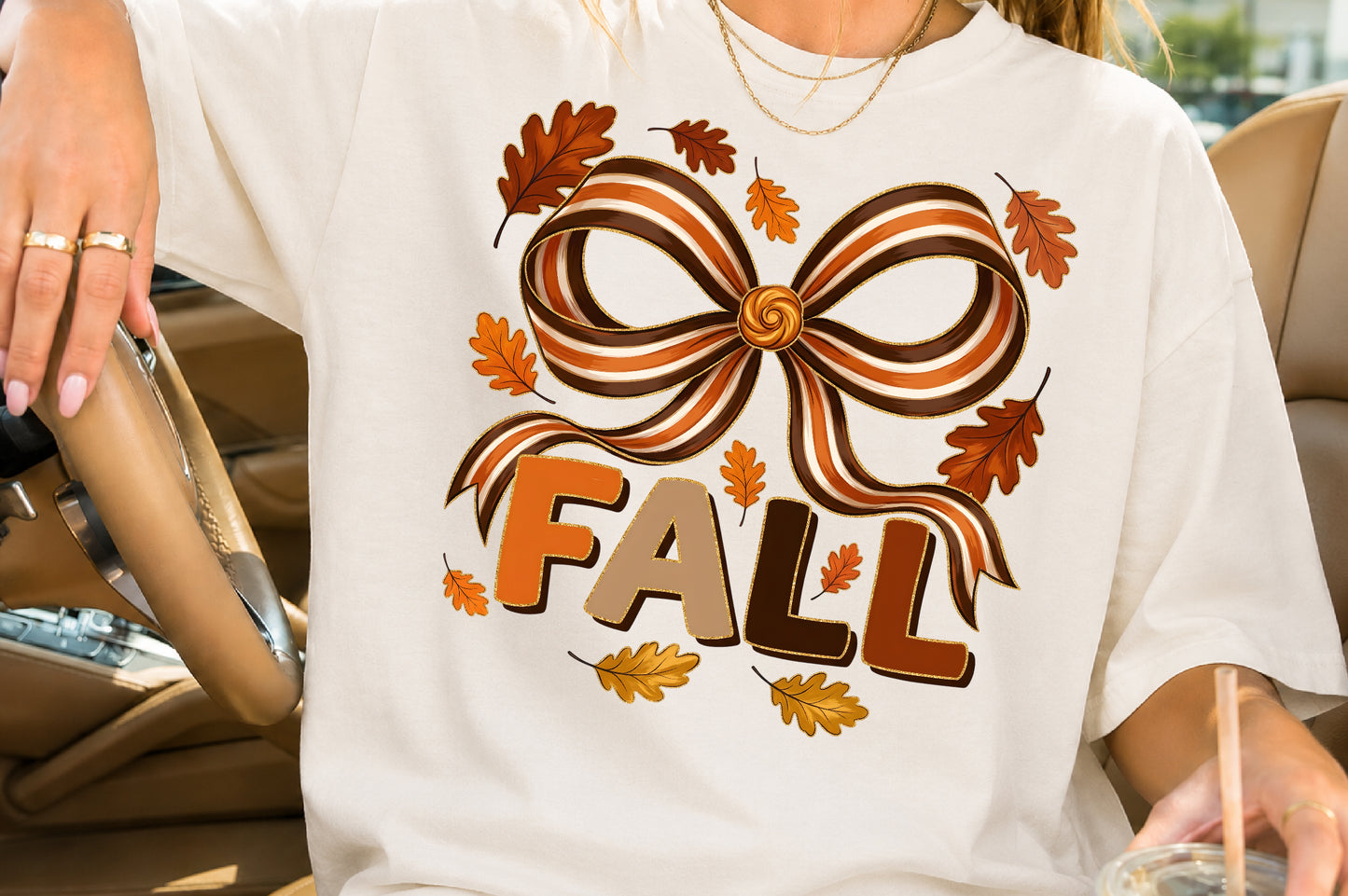 Glitter Fall Bow PNG Coquette Autumn Ribbon Sublimation Design