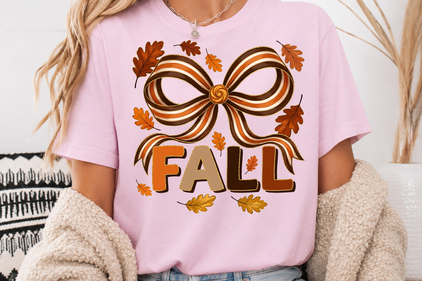 Glitter Fall Bow PNG Coquette Autumn Ribbon Sublimation Design