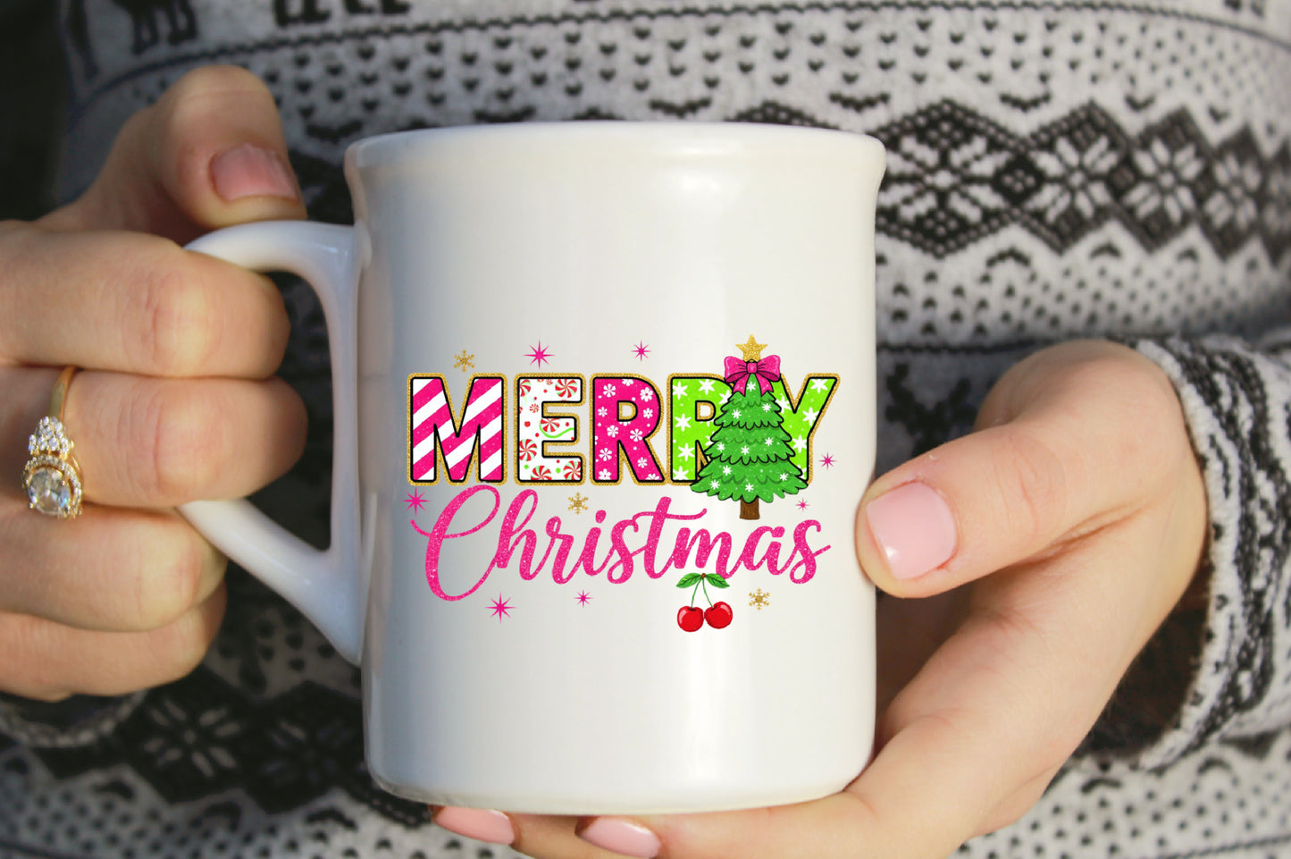 Glitter Merry Christmas PNG | Pink Christmas Tree Holiday Sublimation | Cute Merry Christmas Shirt Design