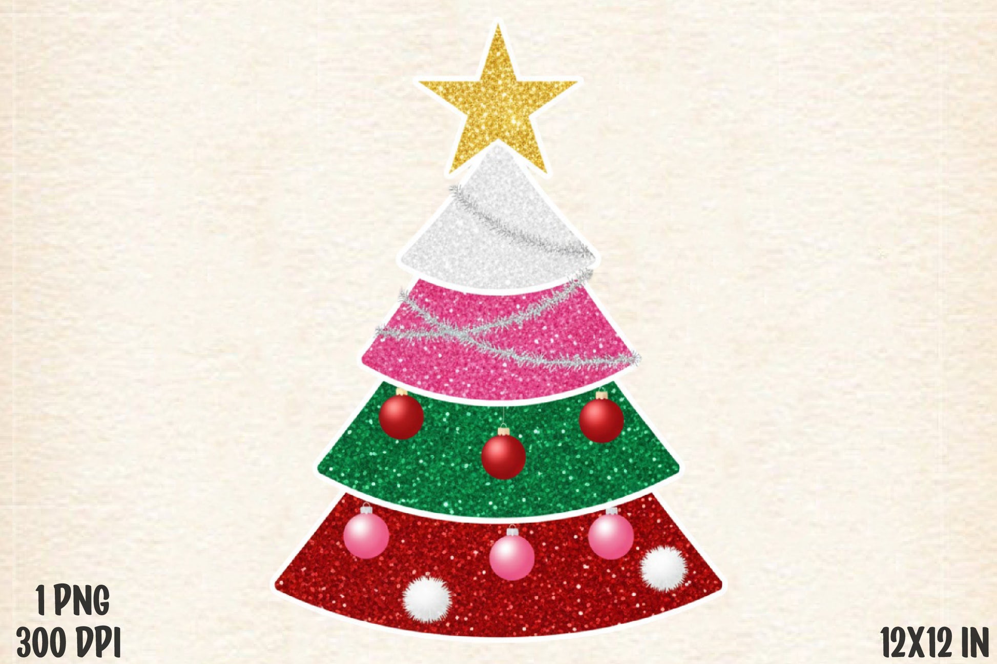 Glitter Patchwork Christmas Tree PNG Colorful Holiday Sublimation
