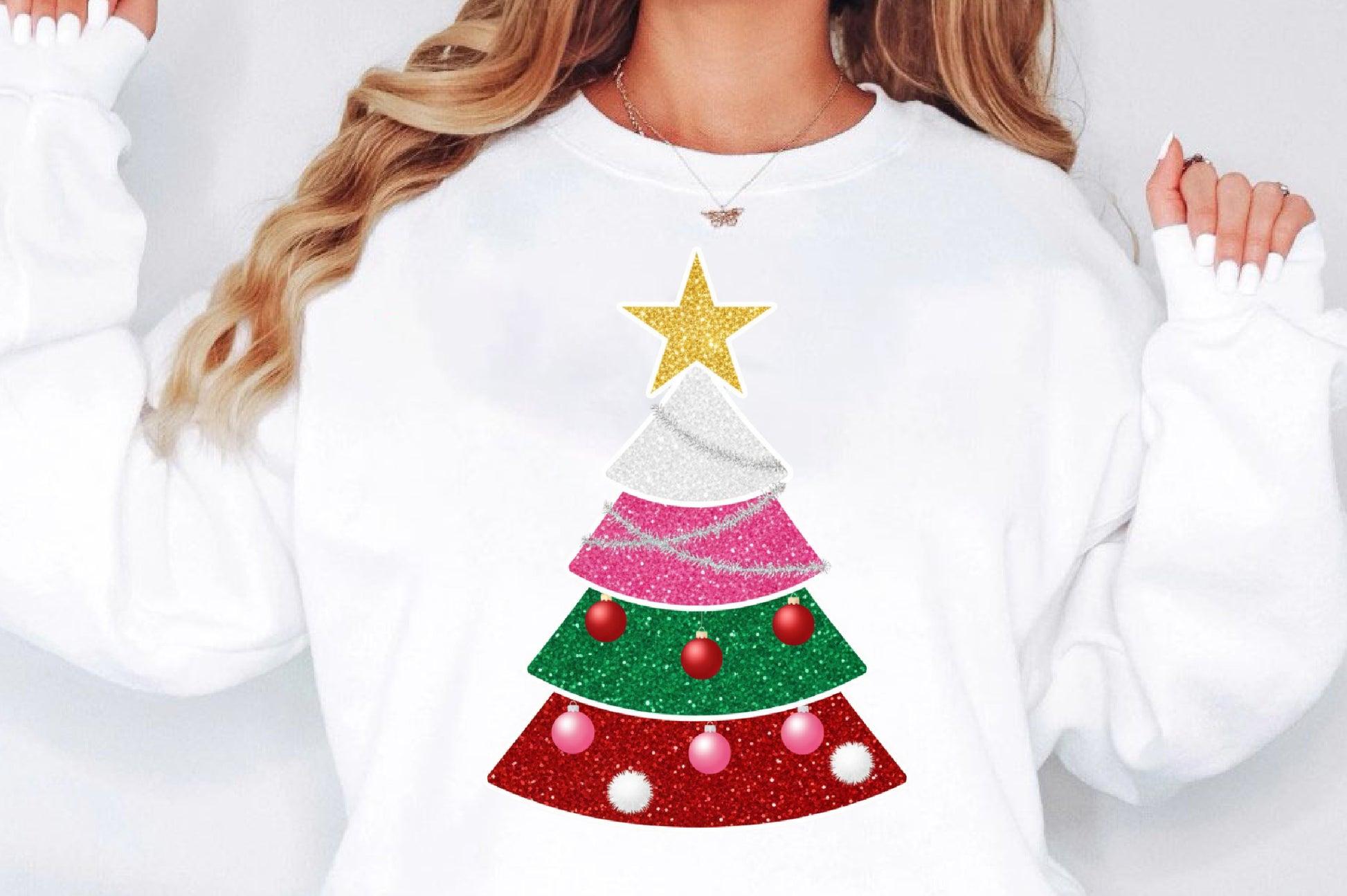 Glitter Patchwork Christmas Tree PNG Colorful Holiday Sublimation