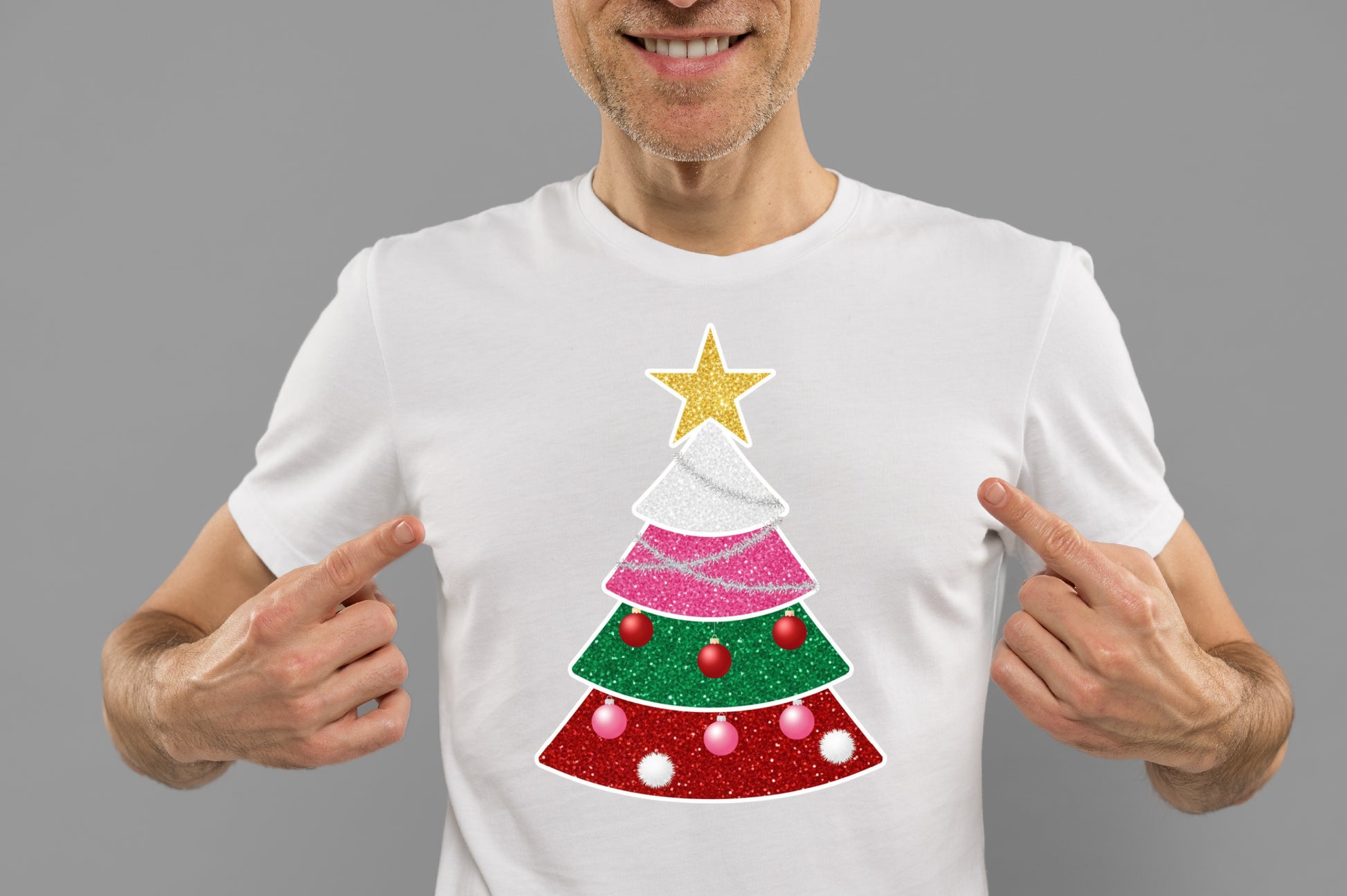 Glitter Patchwork Christmas Tree PNG Colorful Holiday Sublimation
