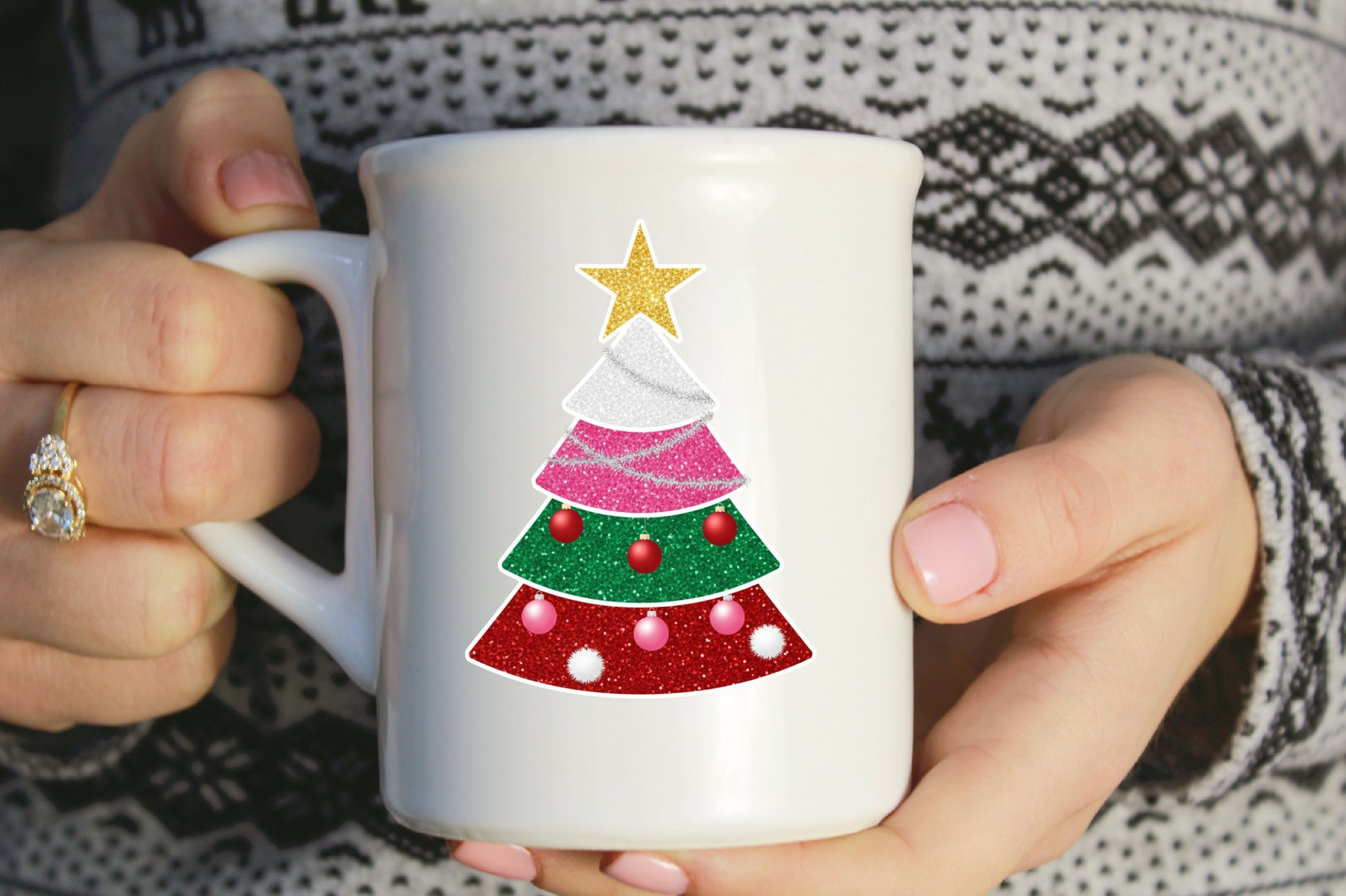 Glitter Patchwork Christmas Tree PNG Colorful Holiday Sublimation