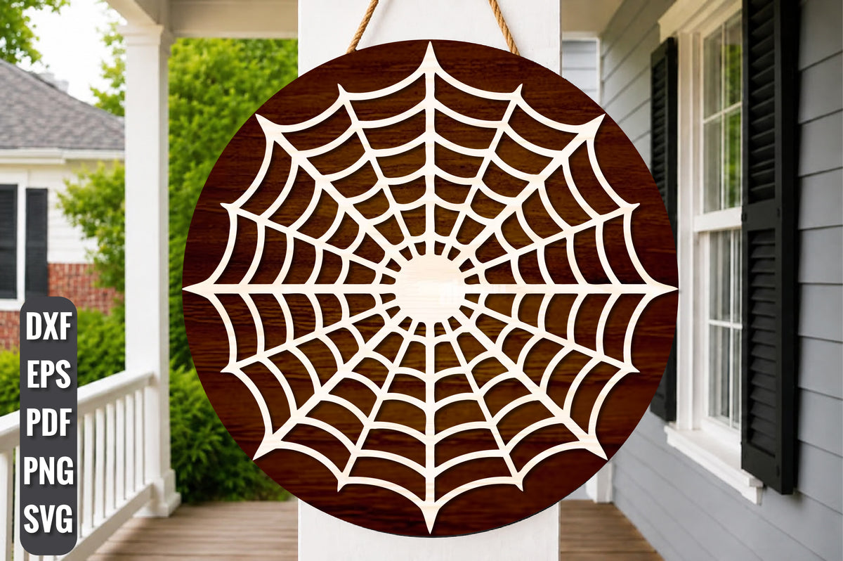 Spider Web Halloween Sign SVG Laser Cut Design