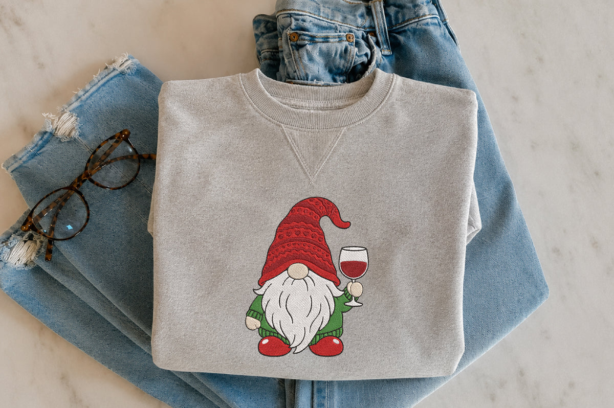 Christmas Wine Gnome Embroidery Design