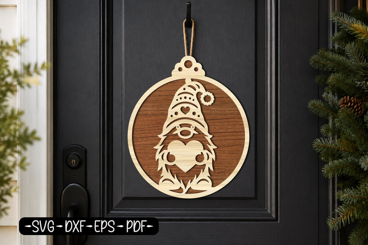Christmas Gnome Heart Ornament SVG | Nordic Gnome Laser Cut SVG