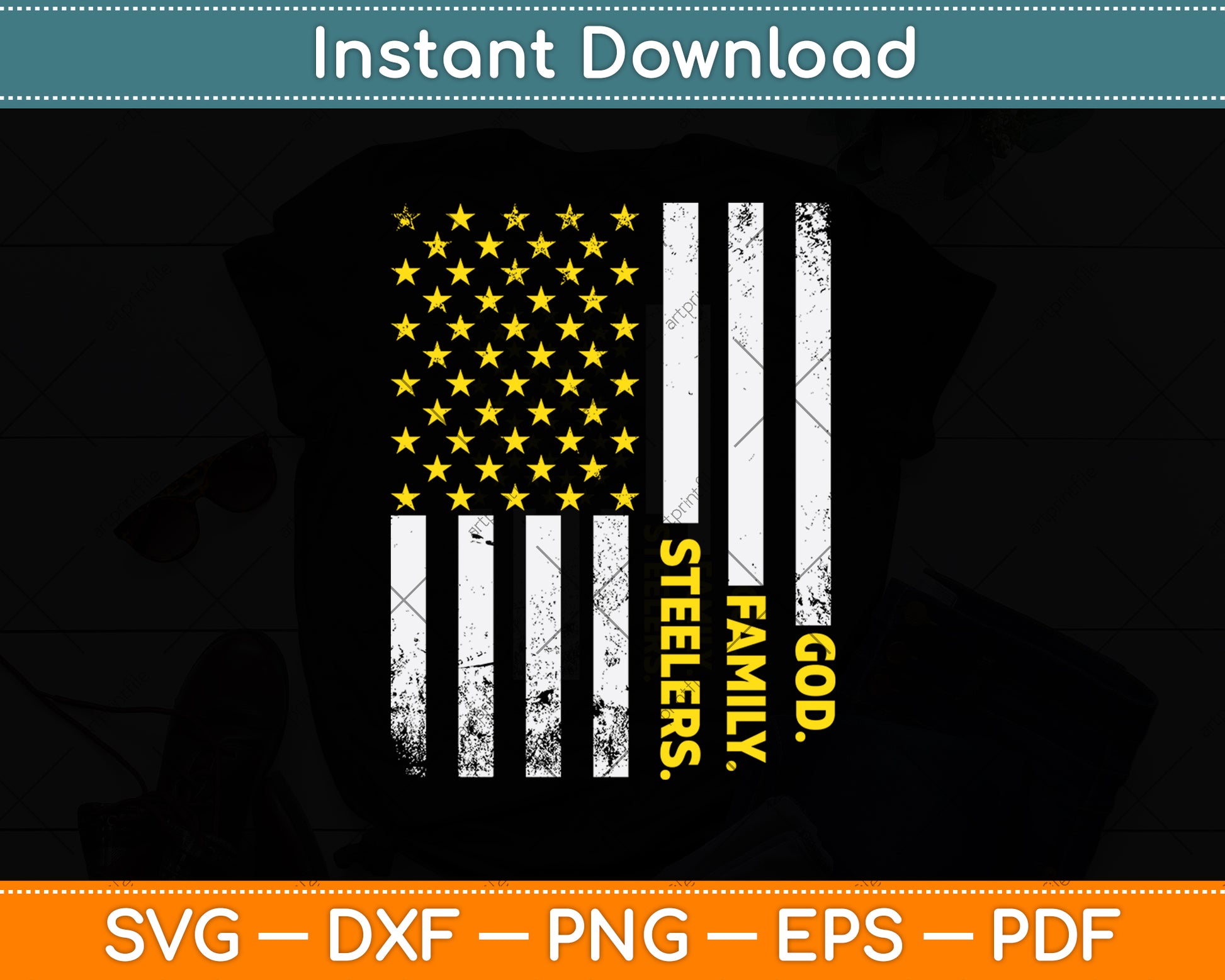 God Family Steelers American Flag Svg Digital Cutting File